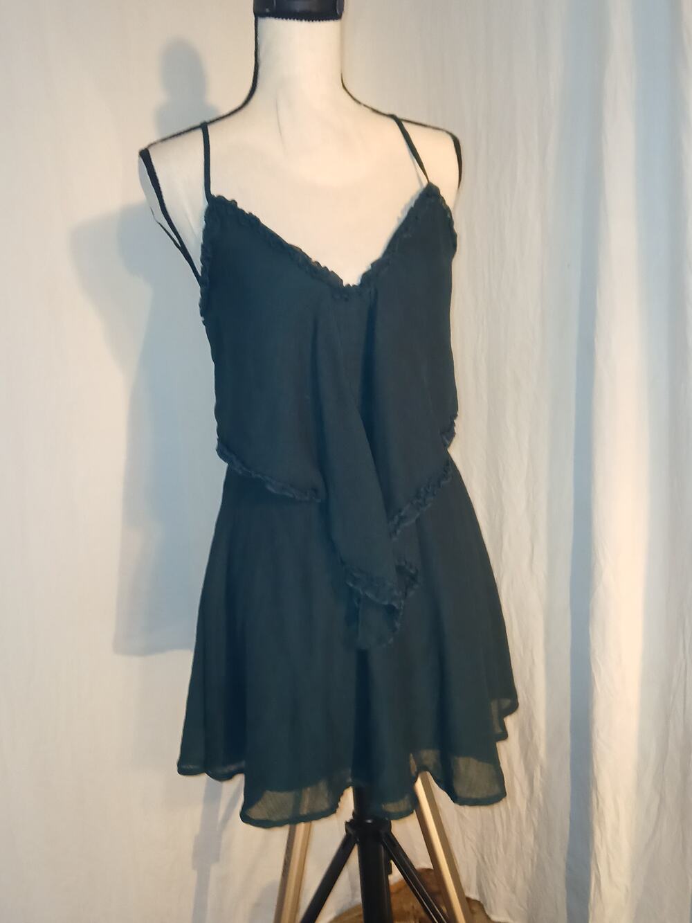 Saints + Secrets Dark Green Lace Trim Skater Dress Small Gothic Chic Halloween